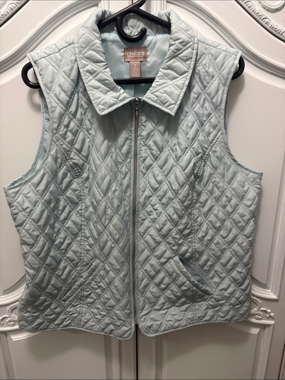 Chico's Light Blue Quilted Sleeveless Zip Vest